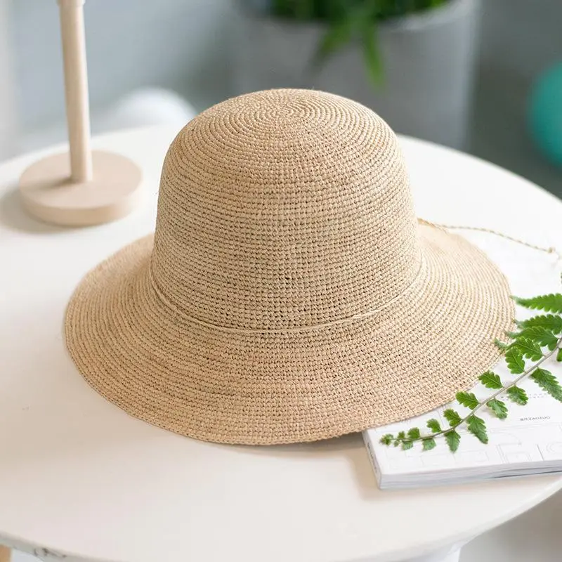 RH High Quality Raffia Crochet Handmade Hook Straw Hat Sun Foldable Lafite Holidays Summer Beach Hat