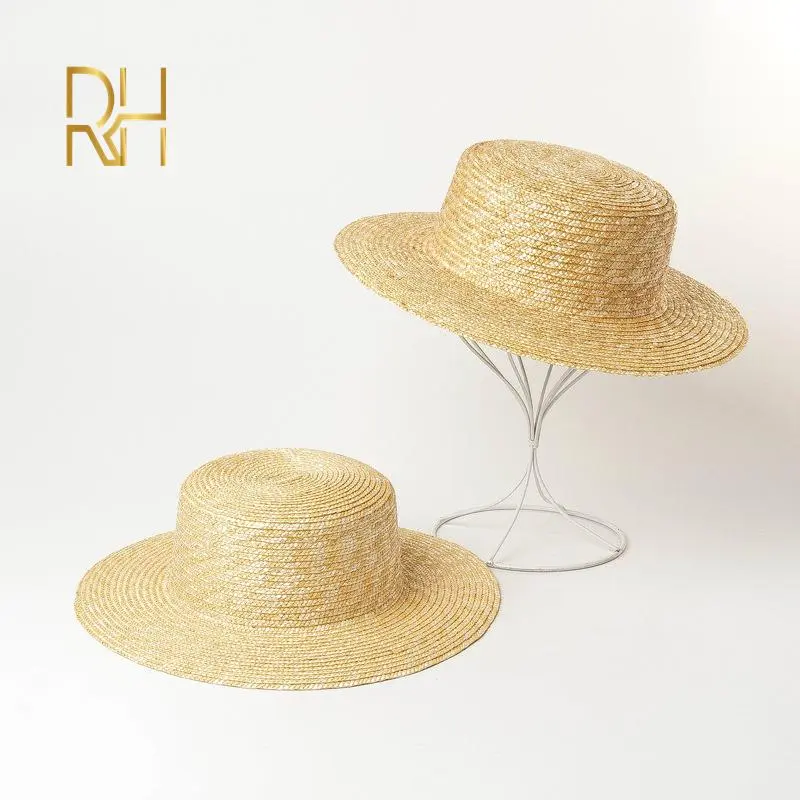 summer children's boater natural straw hat bowler hat sunshade 5cm 7cm brim wide student boys girls flat top narrow straw hat