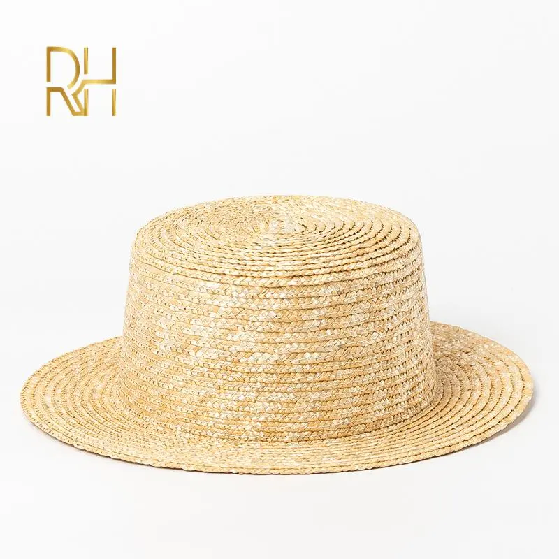 summer children's boater natural straw hat bowler hat sunshade 5cm 7cm brim wide student boys girls flat top narrow straw hat