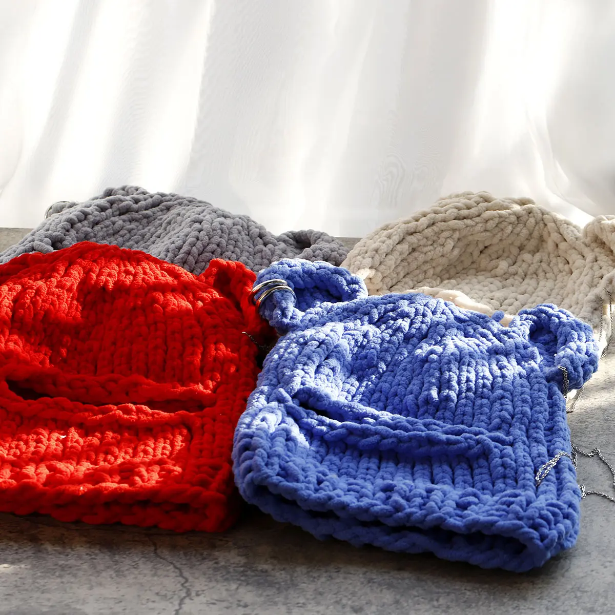 Women Men Cute Bear Ears Face Cover Pullover Hat Winter Warm Acrylic Caps Thick Cool Chain Knit Beanie Hat