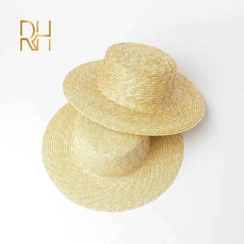 summer children's boater natural straw hat bowler hat sunshade 5cm 7cm brim wide student boys girls flat top narrow straw hat