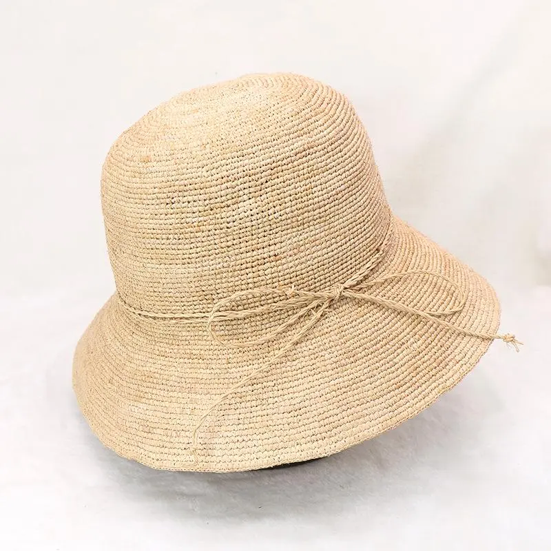 RH High Quality Raffia Crochet Handmade Hook Straw Hat Sun Foldable Lafite Holidays Summer Beach Hat
