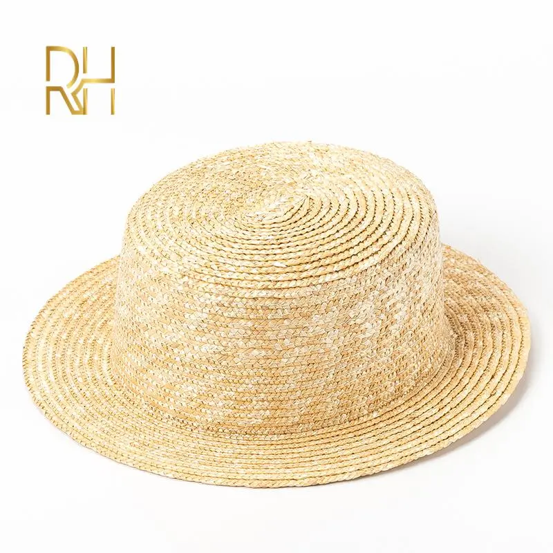 summer children's boater natural straw hat bowler hat sunshade 5cm 7cm brim wide student boys girls flat top narrow straw hat