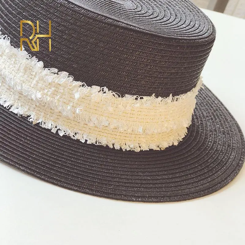 Luxury Brand Women And Ladies Straw Sun Hats Fashion Ribbon Sun Summer Hat For Girls Lady Handmade Flat Panama Beach Hat RH