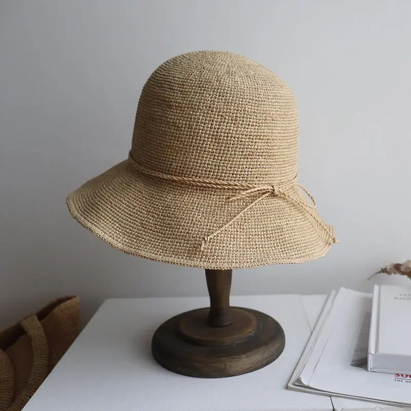RH High Quality Raffia Crochet Handmade Hook Straw Hat Sun Foldable Lafite Holidays Summer Beach Hat