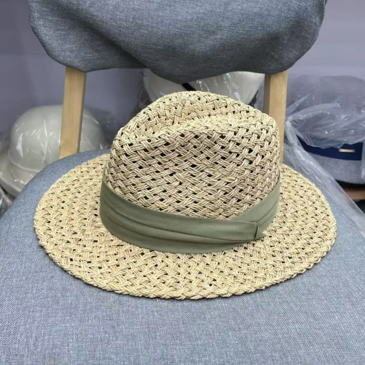 Retro Summer Sun Protection Hat Women Casual Salty Jazz Style Panama Fedora Seagrass Hat With Ribbon