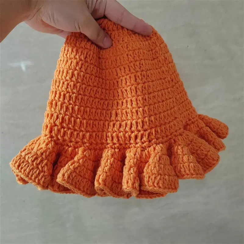 Women Handmade Cute Personality Versatile Hook Crochet Scallop Ruffle Edge Solid Colors Knit Bucket Hat