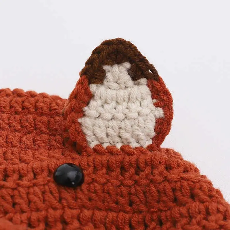 Baby Newborn Fox Ear Stylish Children Windproof Warm Handmade Crochet Knit Toddler Hat Autumn Winter Unisex Beanie