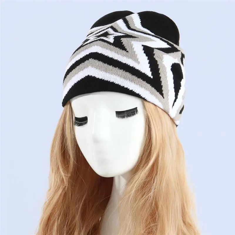 Adult EU US Fashion Style Stars Jacquard Knit Hat Elastic Stretch Warm Street Unisex Pullover Women Cold Hat