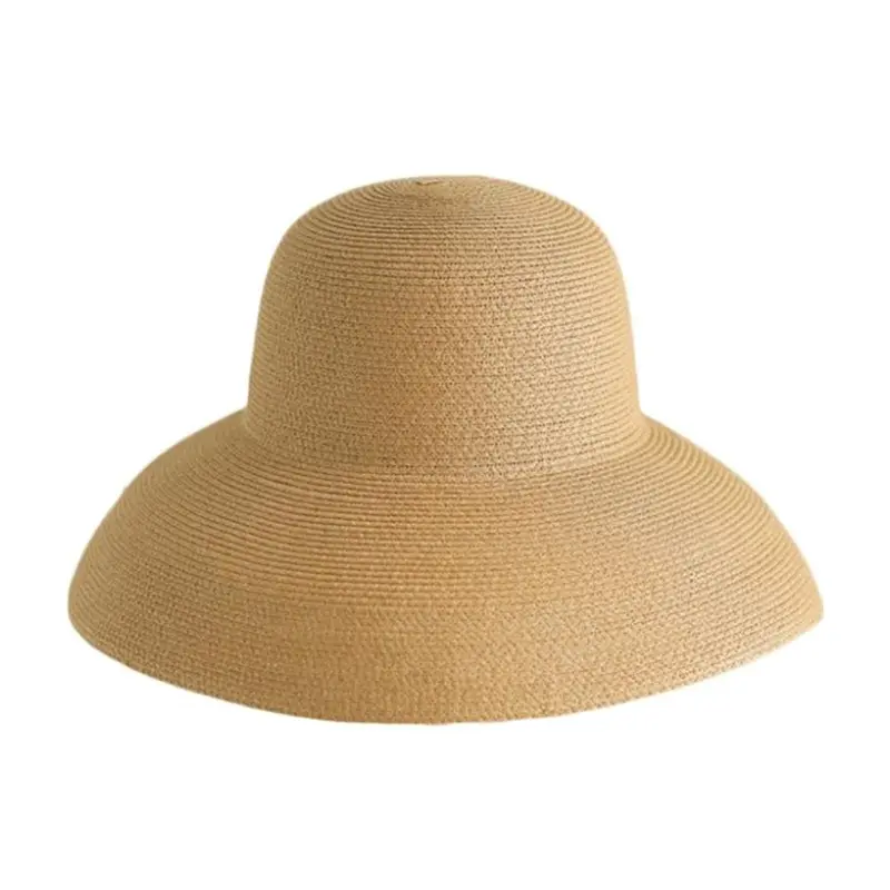 Women French Hepburn Sunshade Hat Beach Bucket Hat Foldable Big Round Panama Woven Wide Paper Straw Hat
