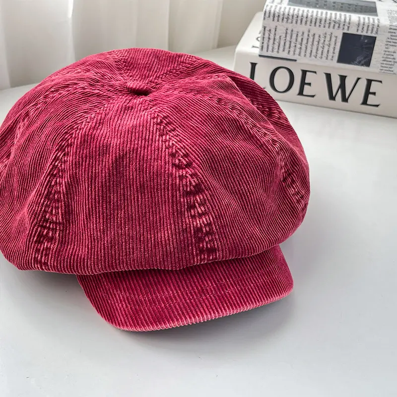 Women Retro Washed Cotton Corduroy Cloudy Big Head Size Octagonal Hat Fashion Quality Casual Newsboy Caps