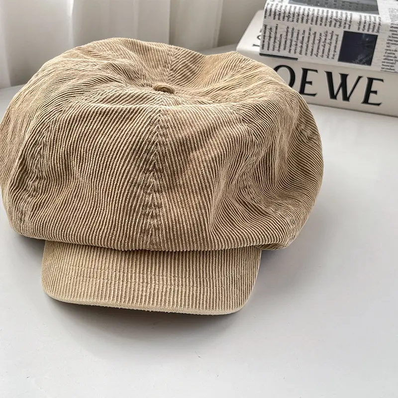 Women Retro Washed Cotton Corduroy Cloudy Big Head Size Octagonal Hat Fashion Quality Casual Newsboy Caps