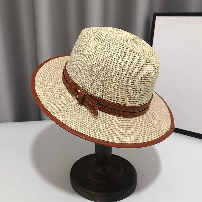 Fashion Double Belts British Top Hat Summer Vacation Panama Beach Hat Jazz Sun Shading Fedora Straw Hat