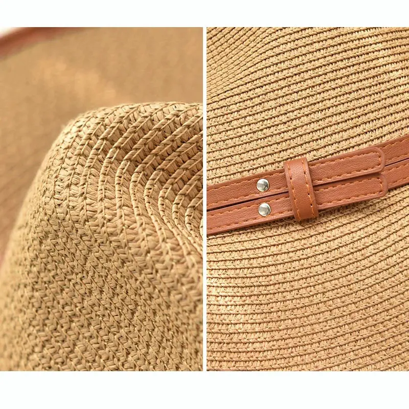 Fashion Double Belts British Top Hat Summer Vacation Panama Beach Hat Jazz Sun Shading Fedora Straw Hat
