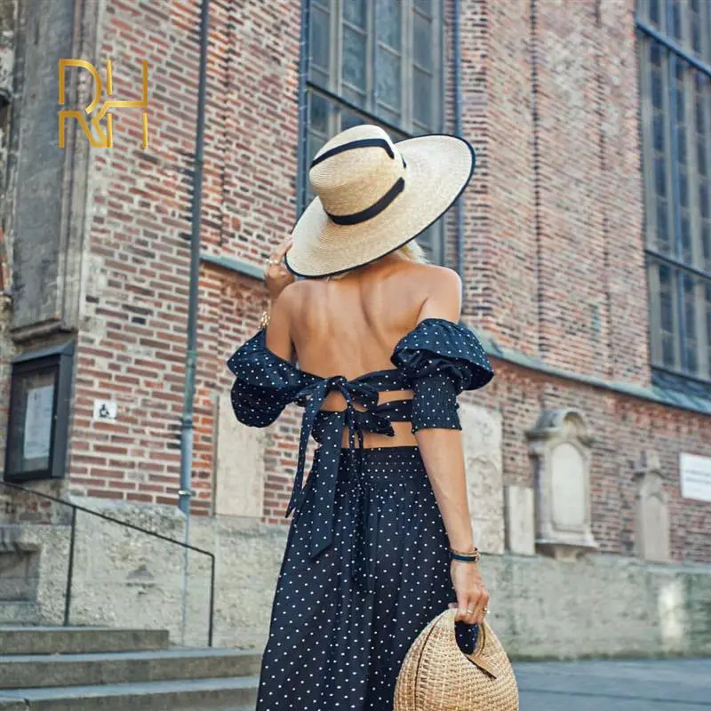 New Stylish Flat Top Boater Straw Hat Big Outdoor Gold Eyelets Sunshade Spring Summer Wheat Straw Hat With Black Red Band RH