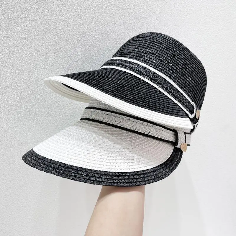 Lady New Visor Tongue Hat Summer Vacation Baseball Caps Black White Riding Sun Straw Equestrian Hat