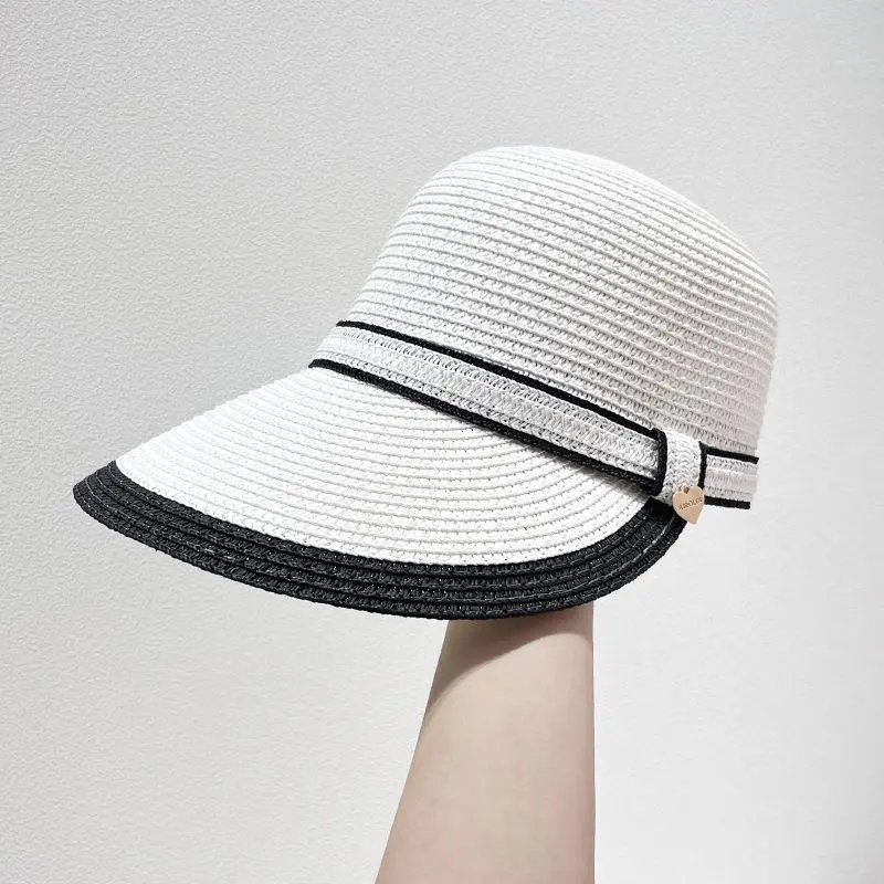 Lady New Visor Tongue Hat Summer Vacation Baseball Caps Black White Riding Sun Straw Equestrian Hat