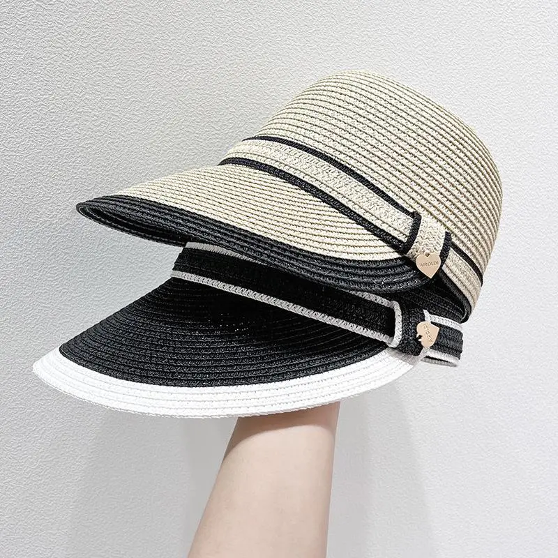 Lady New Visor Tongue Hat Summer Vacation Baseball Caps Black White Riding Sun Straw Equestrian Hat