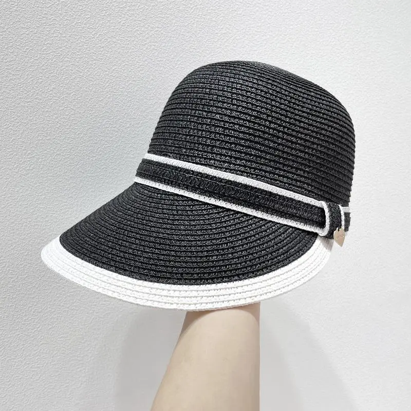 Lady New Visor Tongue Hat Summer Vacation Baseball Caps Black White Riding Sun Straw Equestrian Hat