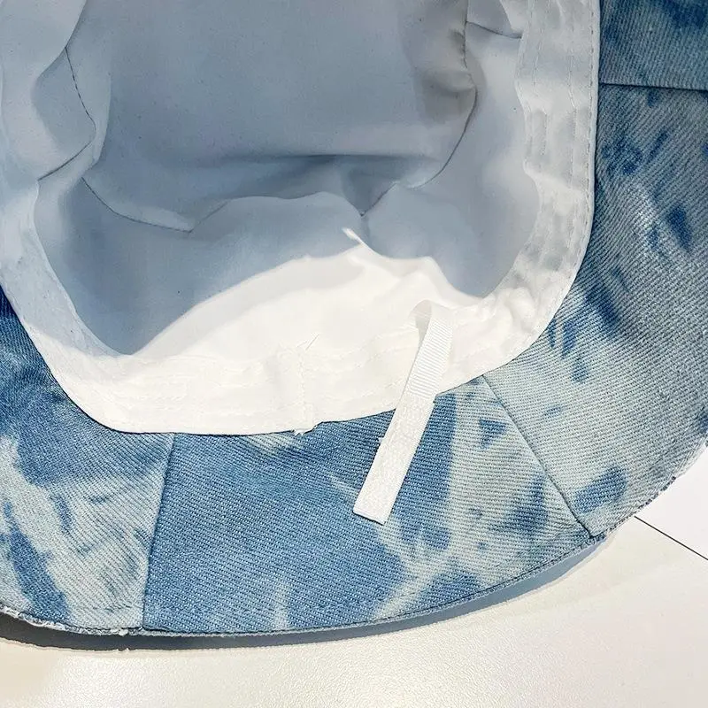 New Cotton Washed Denim Lace Fisherman Hat Street Casual Thin Bucket Hat Tie Dyed Sunshade Flat Bucket Hat