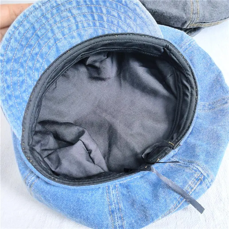 Retro Washed Cotton Denim Beret Big Head Cloud Casual Painter Octagonal Cap Newsboy Hat