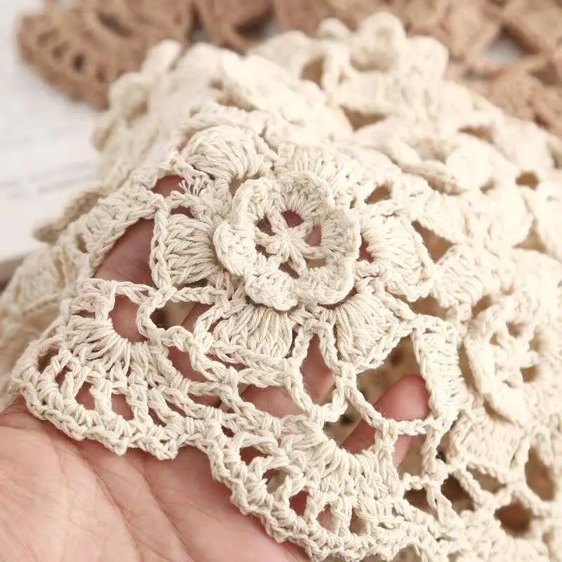 Handmade Woven Flowers Hollow Hat Lace Breathable Needle Wrap Head Cotton Thread Beanie Knit Hat