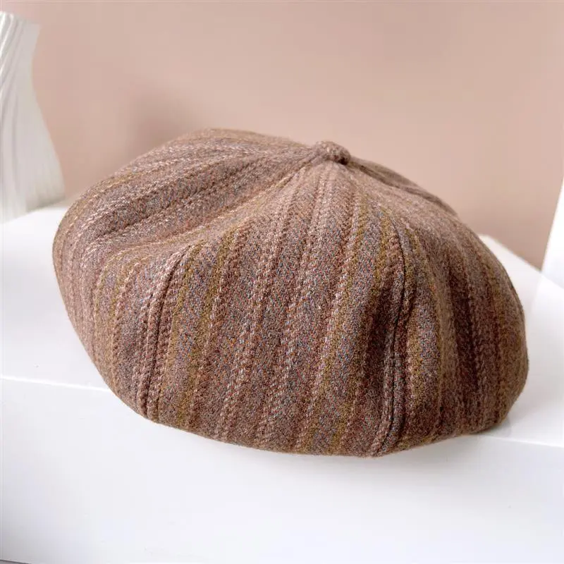 RH Women British Retro Adult Autumn Winter New Adjustable Artist Hat Tweed Stripe Fashion Beret Hat
