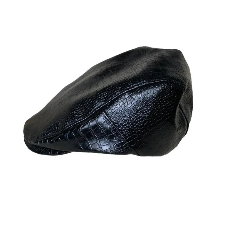 Women Retro Black Snake PU Faux Leather Female Fashion Visor Hat Spring Autumn Niche Octagonal Hat