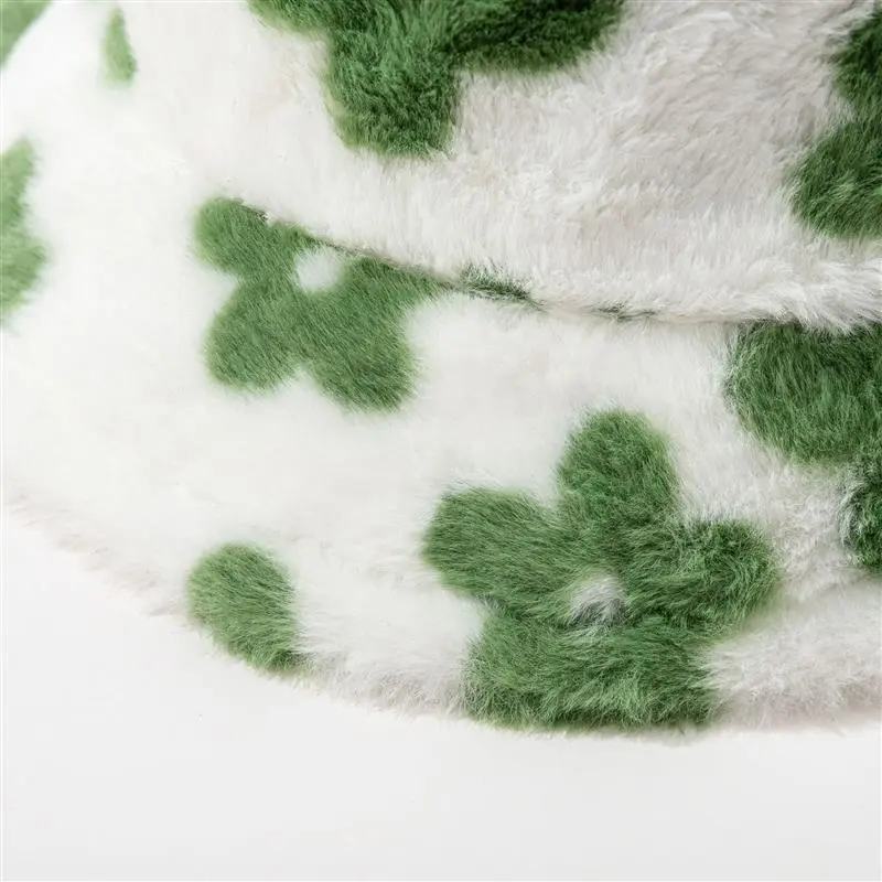 Little Print Flowers Plush Cute Caps Women Autumn Winter Stars Warm Bucket Hat Thick Faux Fur Bucket Hats