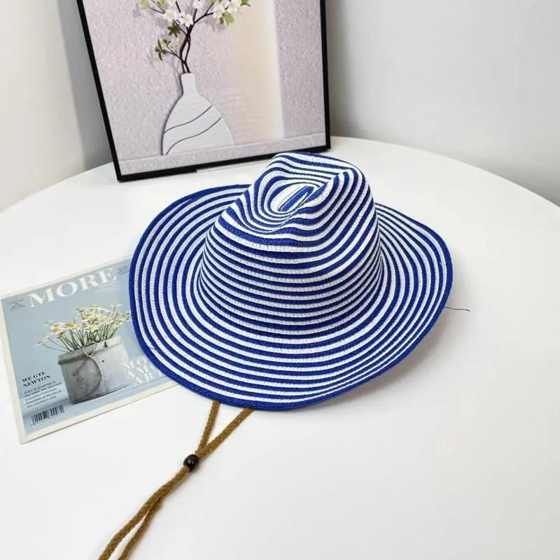 Women Colorful Striped Matching Cowboy Paper Straw Woven Rope Cowgirl Colors Fedora Straw Hat