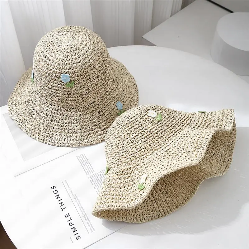Women Foldable Anti-UV Casual Summer New Sunshade Travel Sweet Grass Little Flower Beach Bucket Hat