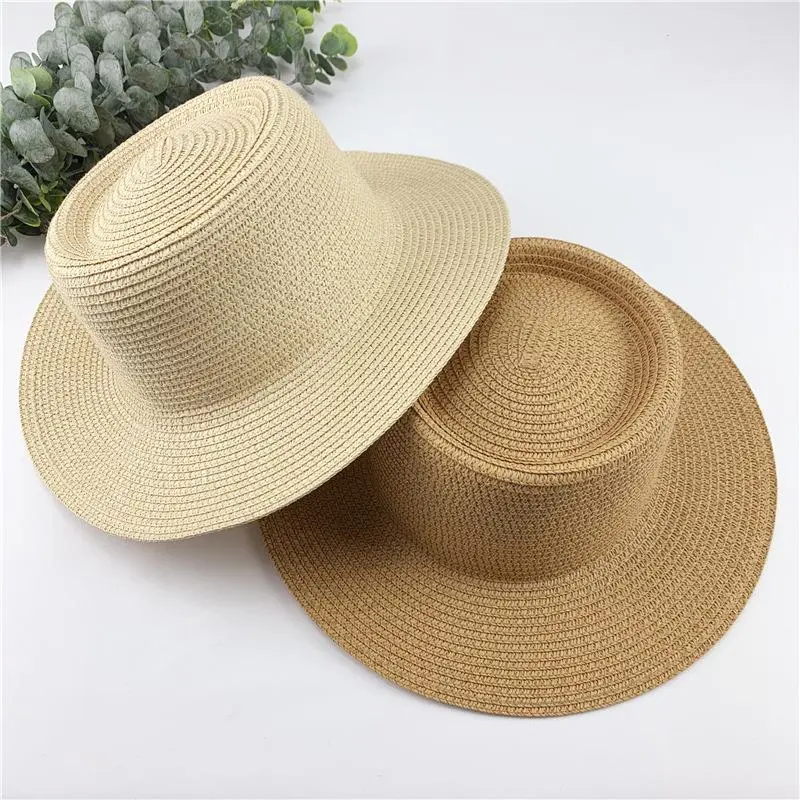 Women Spring Summer Solid New Concave Paper Straw Hat Retro French Round Beach Island Female Sunshade Hat