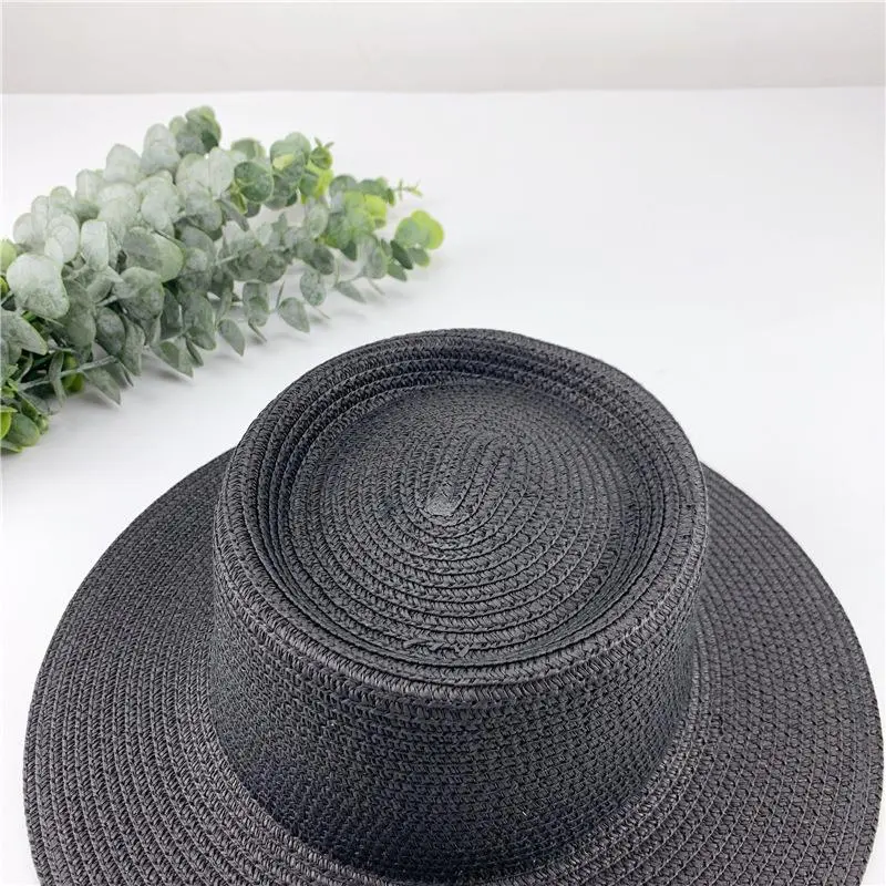 Women Spring Summer Solid New Concave Paper Straw Hat Retro French Round Beach Island Female Sunshade Hat