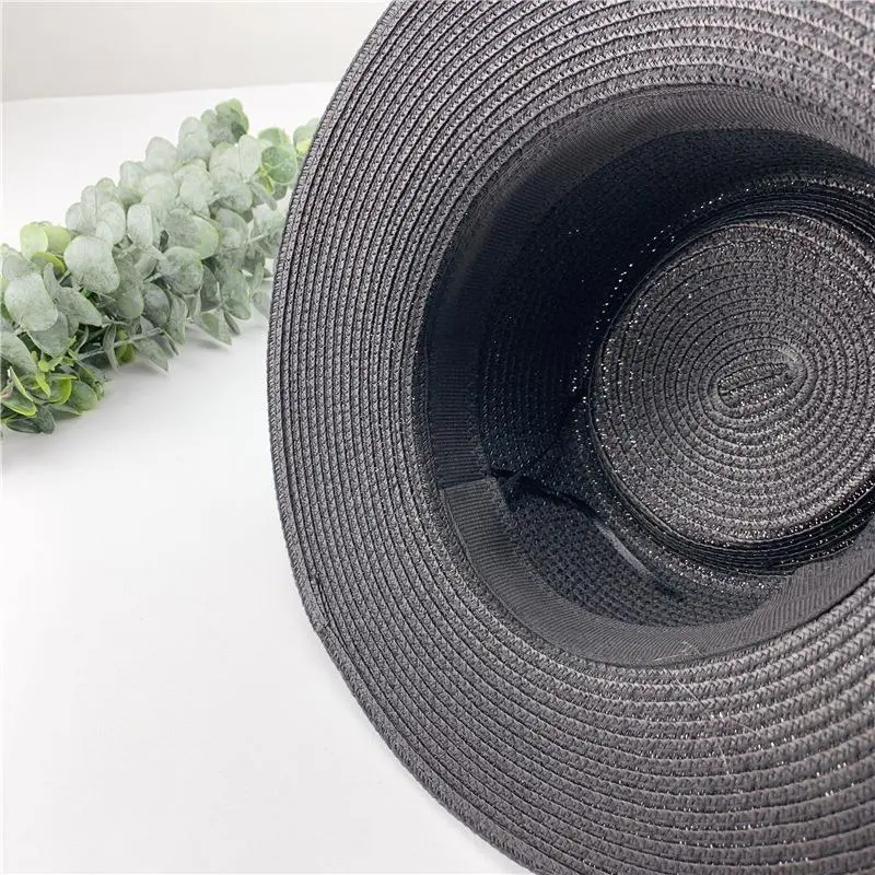 Women Spring Summer Solid New Concave Paper Straw Hat Retro French Round Beach Island Female Sunshade Hat