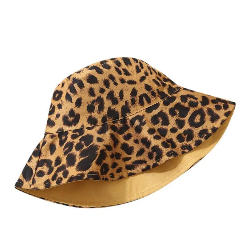 Spring Summer Leopard Print Bucket Hat Women Double Sides Travel Wide Brim Reversible Sun Hat