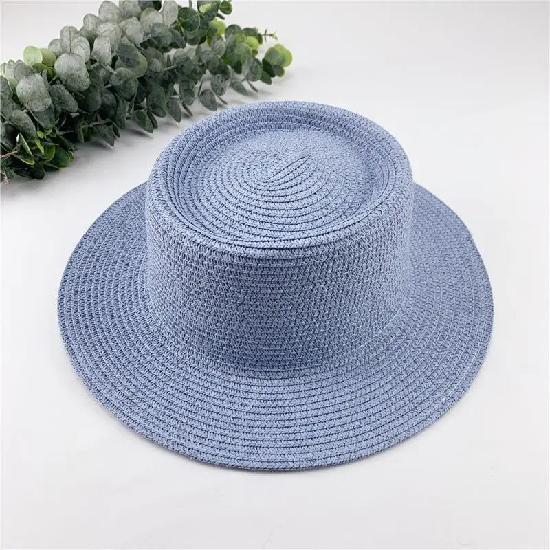 Women Spring Summer Solid New Concave Paper Straw Hat Retro French Round Beach Island Female Sunshade Hat