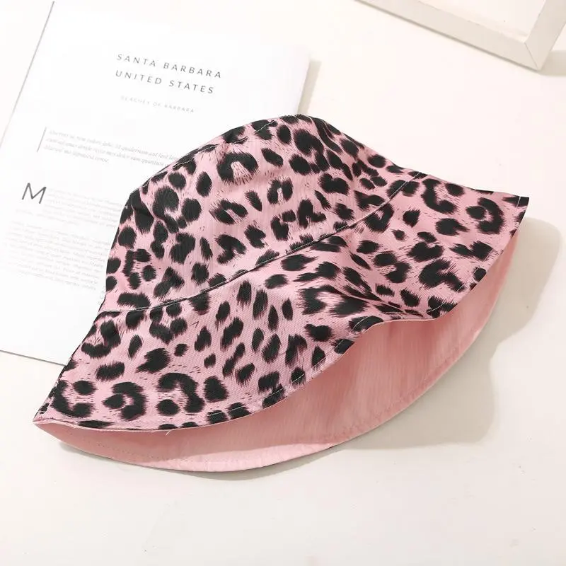 Spring Summer Leopard Print Bucket Hat Women Double Sides Travel Wide Brim Reversible Sun Hat