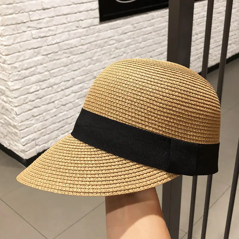 Lady Woven Equestrian Hat Outdoor Round Top Beach Leisure Sun Protection Paper Straw Baseball Hat