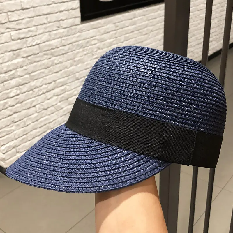 Lady Woven Equestrian Hat Outdoor Round Top Beach Leisure Sun Protection Paper Straw Baseball Hat