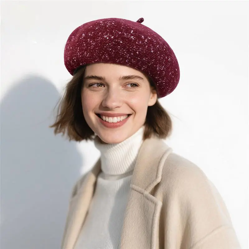 Autumn Winter New Cap Women Beret British Retro Cute Jacquard Girls Elastine Wool Felt Berets Cap