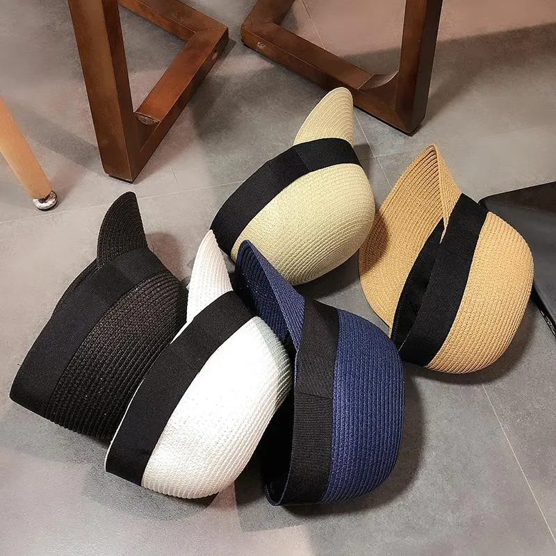 Lady Woven Equestrian Hat Outdoor Round Top Beach Leisure Sun Protection Paper Straw Baseball Hat