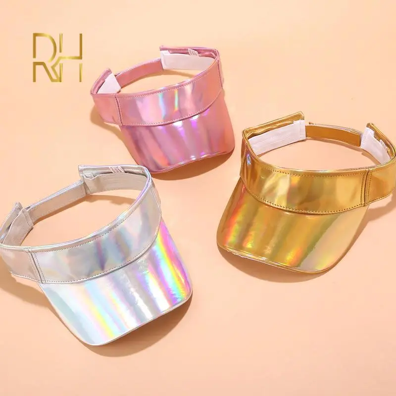laser Visor empty top hat Lady street simple summer outdoor sunshade shiny gold silver pink PU leather cap Adjustable peaked cap