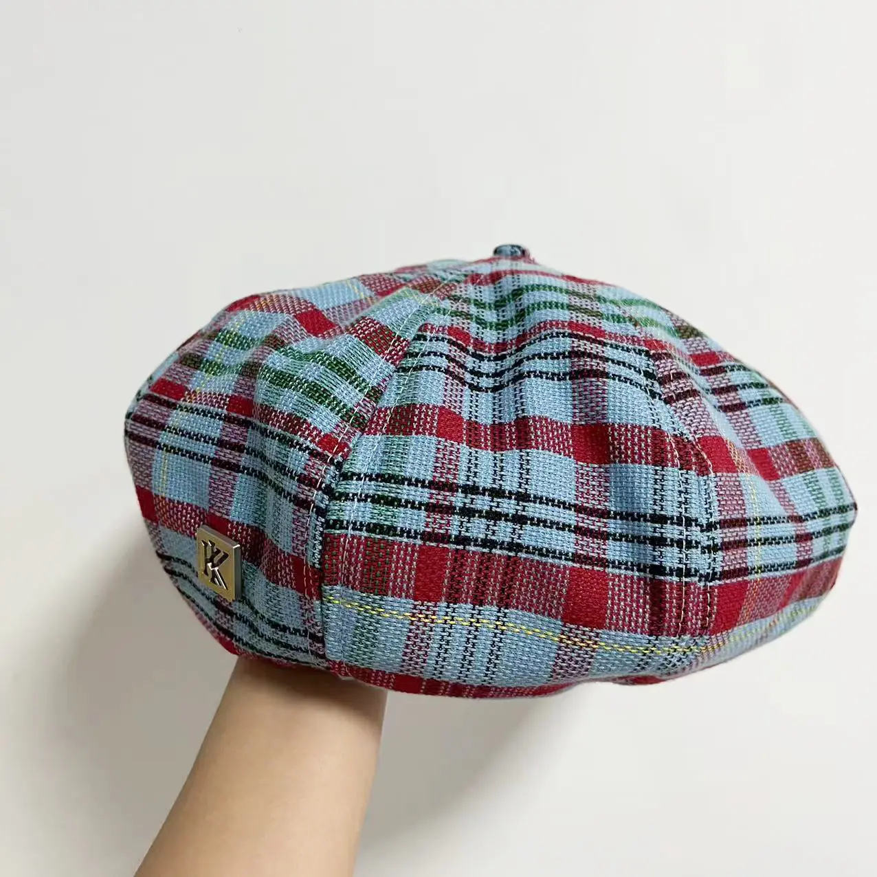 Ladies Fashion Plaid Design Large Head Big Cloud Beret Pumpkin Checkered Adjustable Painter Hat