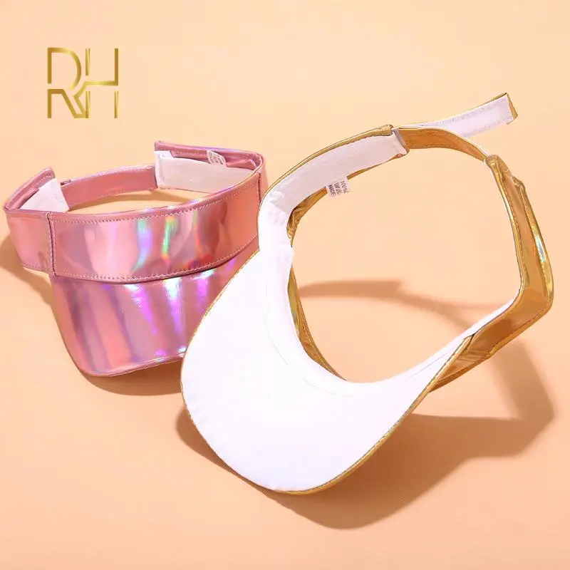 laser Visor empty top hat Lady street simple summer outdoor sunshade shiny gold silver pink PU leather cap Adjustable peaked cap