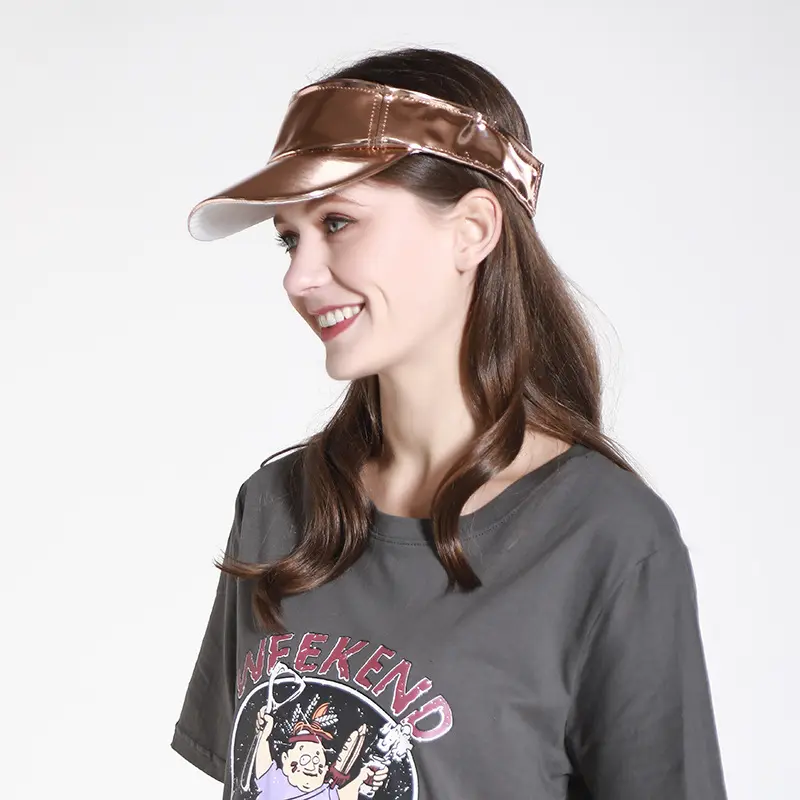 laser Visor empty top hat Lady street simple summer outdoor sunshade shiny gold silver pink PU leather cap Adjustable peaked cap