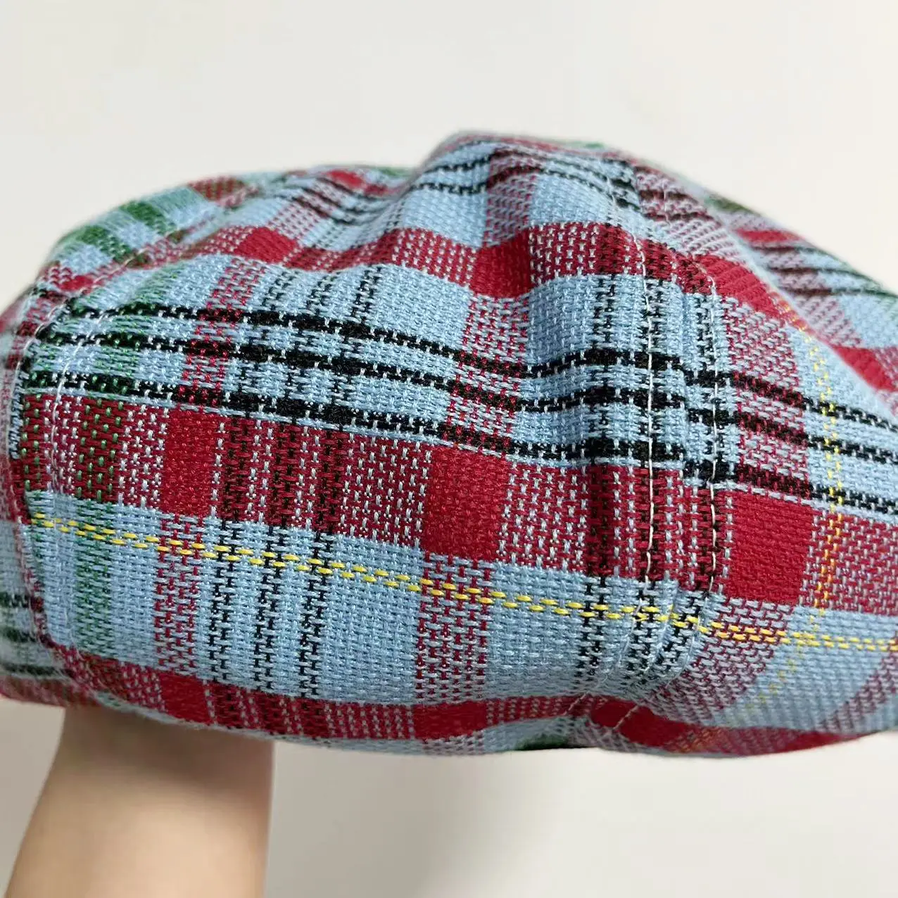 Ladies Fashion Plaid Design Large Head Big Cloud Beret Pumpkin Checkered Adjustable Painter Hat