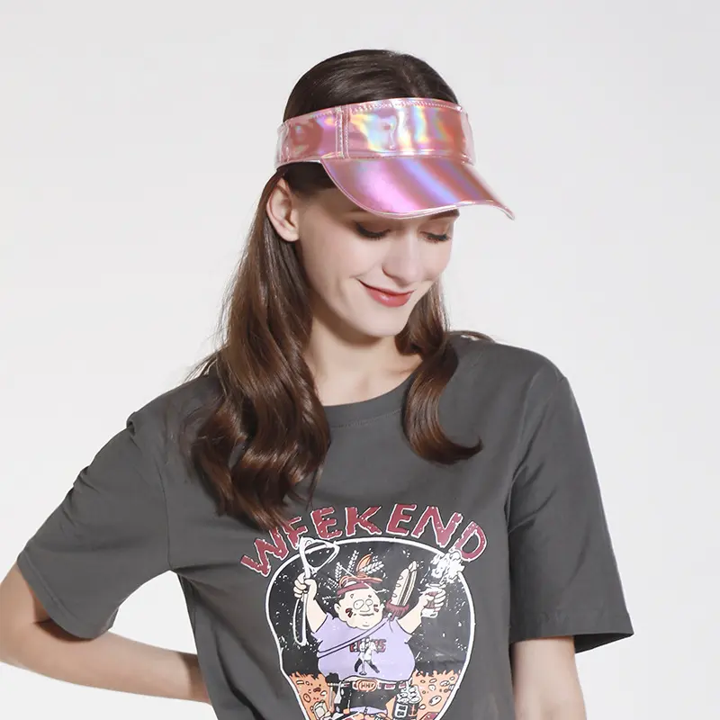 laser Visor empty top hat Lady street simple summer outdoor sunshade shiny gold silver pink PU leather cap Adjustable peaked cap