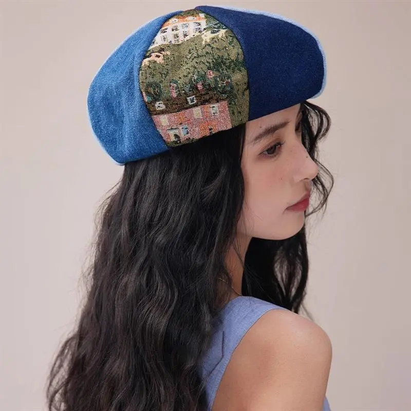 Niche Color Matching Beret Women Artistic Retro Painter Girls Design Pumpkin Berets Hat