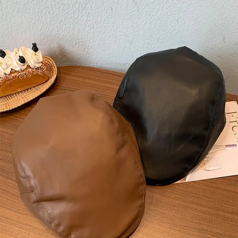 Women Soft Pu Leather Newsboy Ivy Caps Beret Casual British Retro Vintage Flat Driving Peaky Cap Casquette