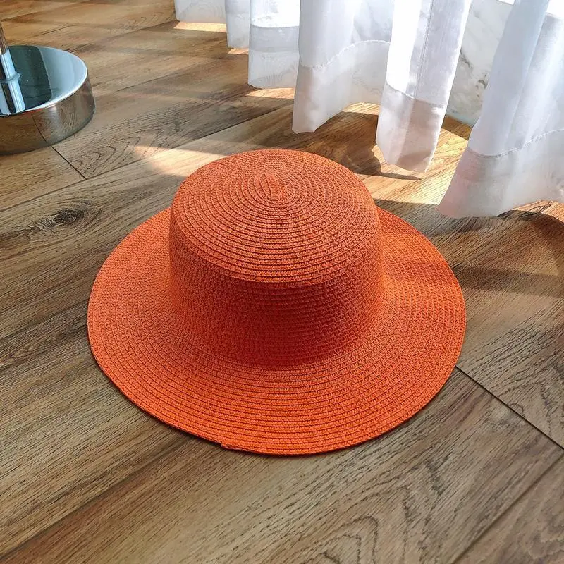 Colorful Boater Flat Top Panama Hat Fresh French Style Beach Solid Sun Breathable Paper Straw Hat
